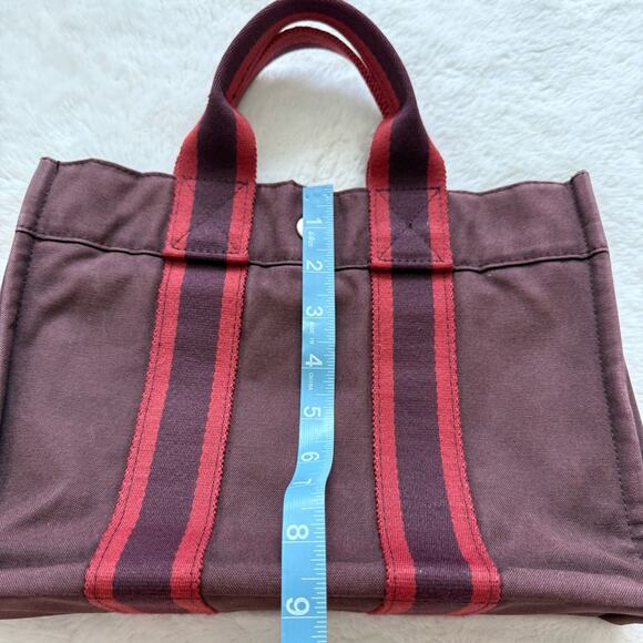 Hermès Fourre Tout Burgundy Canvas Tote Bag Authentic - Picture 8 of 11